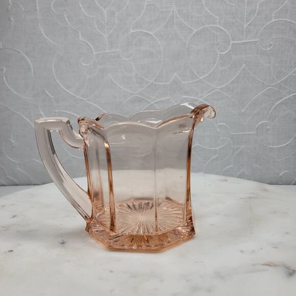 Greensburg‎ Pink Depression Glass Creamer Double Handled Octagon Sugar Bowl - Picture 6 of 16